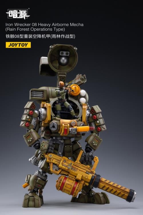 Joy Toy Dark Source Iron Wrecker 08 Heavy Airborne Mecha (Rain Forest Operations Type) 1/25 Scale Action Figure JT2214. JoyToy military vehicle series continues with the Iron Wrecker 08 Heavy Airborne Mecha (Rain Forest Operations Type) and pilot figure!