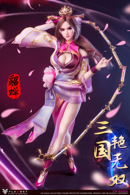 Based on the classic story Romance of the Three Kingdoms, this gorgeous 1/6 scale Flagset Diao Chan articulated figure features rooted hair, a fabric costume, and accessories.