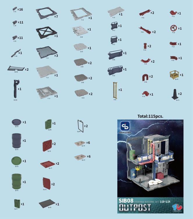 All parts of the SIB system are interchangeable, allowing you to freely customize, modify, or create multiple scenes. Each set is compatible with 1/24 and 1/18 scale action figures, or 2.5 to 3.75-inch figures; you can also modify to any other scales or sizes. When completed, the diorama is in 3D, so not only can it face 1 side, it can also display the figures from any angle.