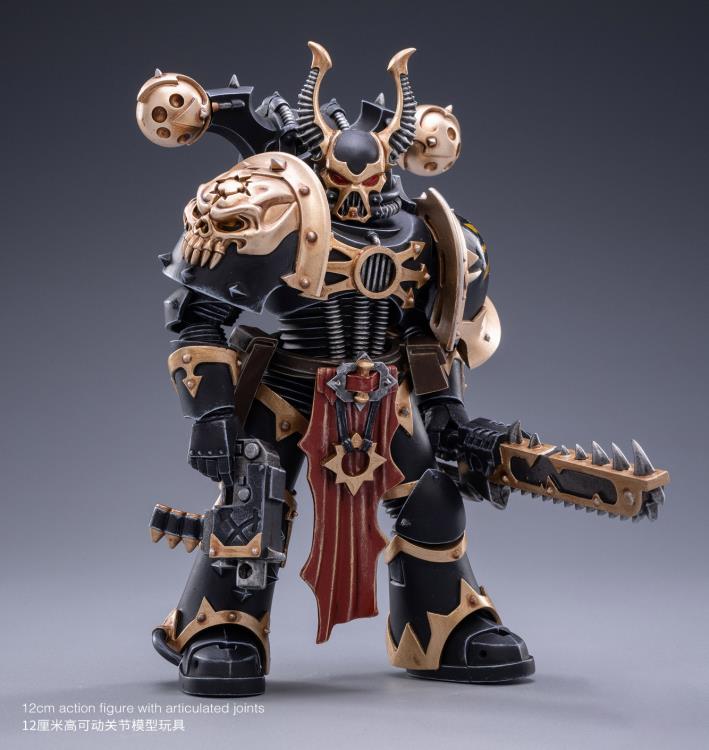 Joy Toy brings the Black Legion Chaos Space Marines to life with this 1/18 scale figure. The joyToy Black Legion is a Traitor Legion of Chaos Space Marines that is the first in infamy, if not in treachery, whose name resounds as a curse throughout the scattered and war-torn realms of Humanity. Recreate the most important battles with this highly detailed and articulated intimidating horned space marine figure.