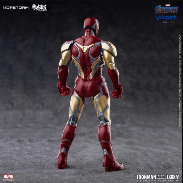 This 1/9 scale Eastern Model Morstorm Marvel Avengers end game Iron Man Mark 85 (Standard Ver.) model features plastic and die-cast parts for a more real feel. Once assembled, this kit becomes a fully articulated figure with a diorama display and stand.