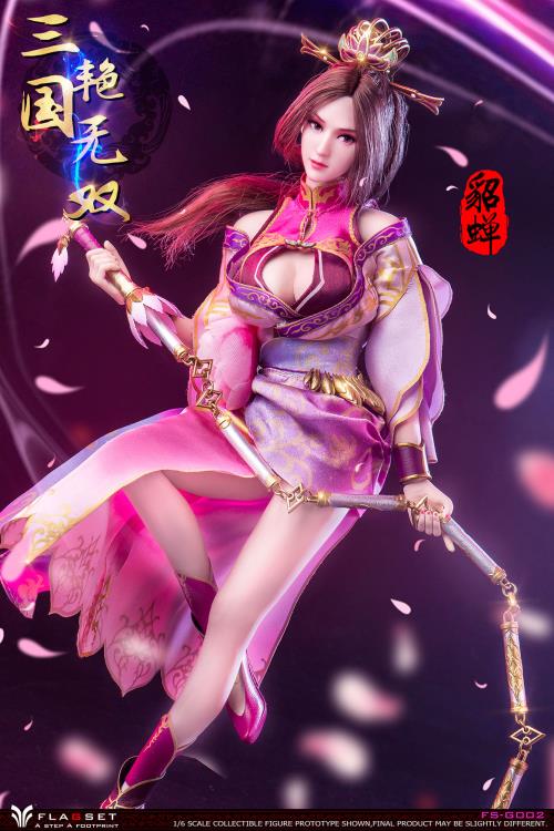 Based on the classic story Romance of the Three Kingdoms, this gorgeous 1/6 scale Flagset Diao Chan articulated figure features rooted hair, a fabric costume, and accessories.