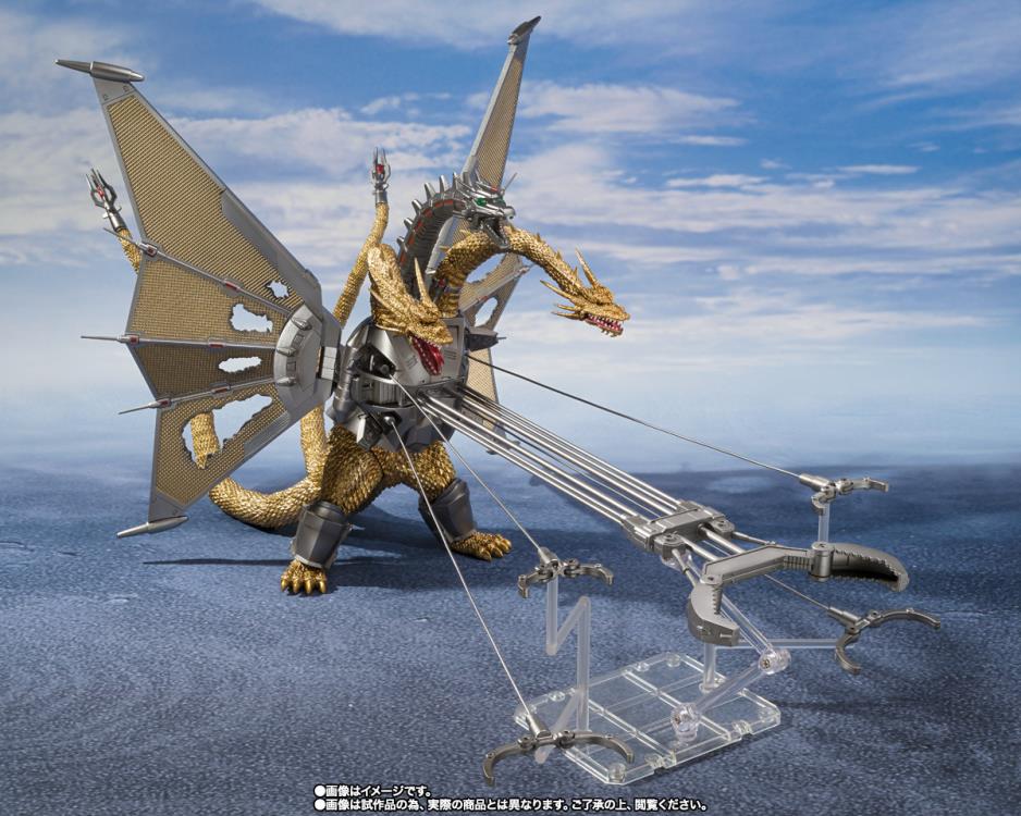 Mecha King Ghidorah die-cast action figure. S.H.MonsterArts/ Bandai Spirits/ Tamashii Nations. Giant Monster/ Dinosuars/ Kaiju/ Godzilla vs King Ghidorah series.