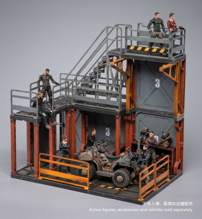 Joy Toy brings even more incredibly detailed 1/18 scale dioramas to life with this mecha depot testing area diorama! JoyToy set includes flooring, a lower deck room, railings, and a staircase.