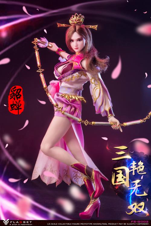 Based on the classic story Romance of the Three Kingdoms, this gorgeous 1/6 scale Flagset Diao Chan articulated figure features rooted hair, a fabric costume, and accessories.