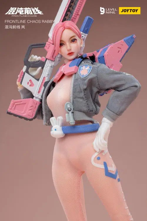 Joy Toy Frontline Chaos figure series continues in 1/12 Scale. Dressed in real cloth and stylish clothing, JoyToy Rabby figure is ready to run into battle with her trusty rabbit belt, backpack, and weapon combos.