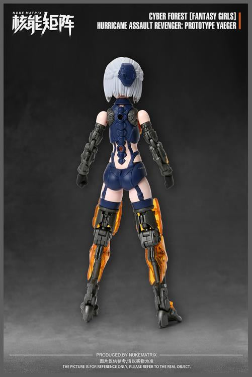 This model kit by Nuke Matrix is part of the Fantasy Girls lineup. The Cyber Forest Hurricane Assault Revenger (Prototype Yaeger) joins the series! This model kit includes several weapons and accessories, along with a wide range of motion to allow for customization, making for a great addition to any collection!