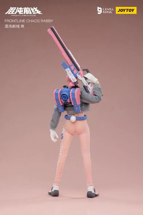 Joy Toy Frontline Chaos figure series continues in 1/12 Scale. Dressed in real cloth and stylish clothing, JoyToy Rabby figure is ready to run into battle with her trusty rabbit belt, backpack, and weapon combos.