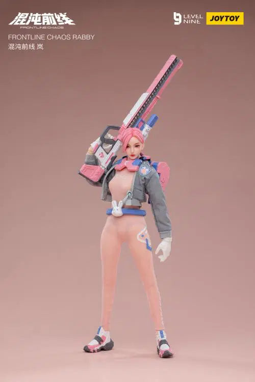 Joy Toy Frontline Chaos figure series continues in 1/12 Scale. Dressed in real cloth and stylish clothing, JoyToy Rabby figure is ready to run into battle with her trusty rabbit belt, backpack, and weapon combos.
