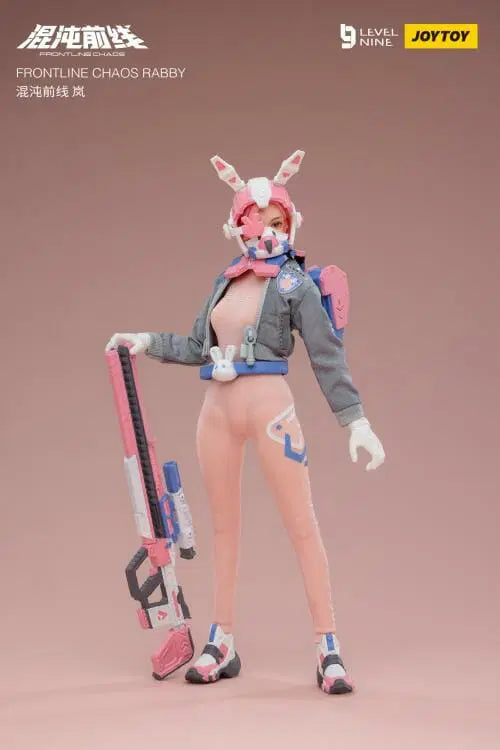 Joy Toy Frontline Chaos figure series continues in 1/12 Scale. Dressed in real cloth and stylish clothing, JoyToy Rabby figure is ready to run into battle with her trusty rabbit belt, backpack, and weapon combos.