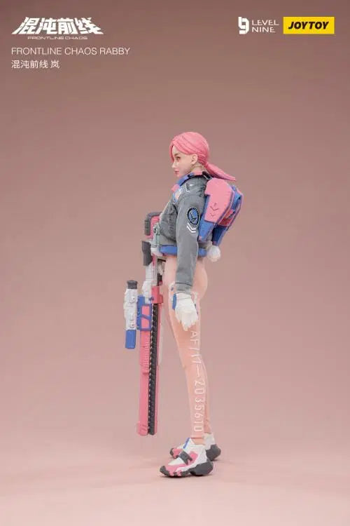 Joy Toy Frontline Chaos figure series continues in 1/12 Scale. Dressed in real cloth and stylish clothing, JoyToy Rabby figure is ready to run into battle with her trusty rabbit belt, backpack, and weapon combos.