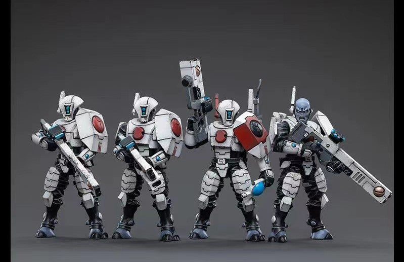 Joy Toy brings the Tau Empire Fire Warrior from Warhammer 40k to life with this new series of 1/18 scale figures. This JoyToy includes interchangeable hands and weapon accessories and stands between 4" and 6" tall.