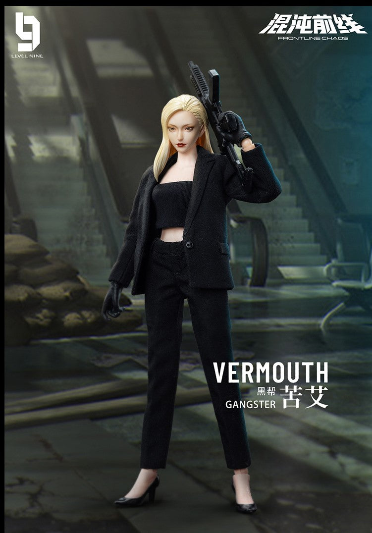 Joy Toy Frontline Chaos figure series continues in 1/12 Scale. Dressed in real cloth and stylish clothing, JoyToy Vermouth figure is ready to run into battle with her weapon combos.