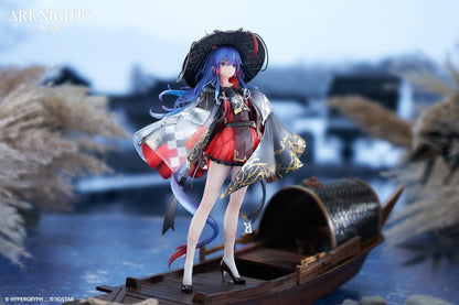 From the popular smartphone game "Arknights" Ch'en has been turned into 1/7 Scale figure wearing her special outfit "Ten Thousand Mountains"! Her flowing blue hair has been finely sculpted, and her distinctive outfit has been faithfully recreated from the illustration using clear parts. In addition, the paint of the patterns and decorations has been carefully crafted to give it a metallic feel, resulting in a gorgeous finish.