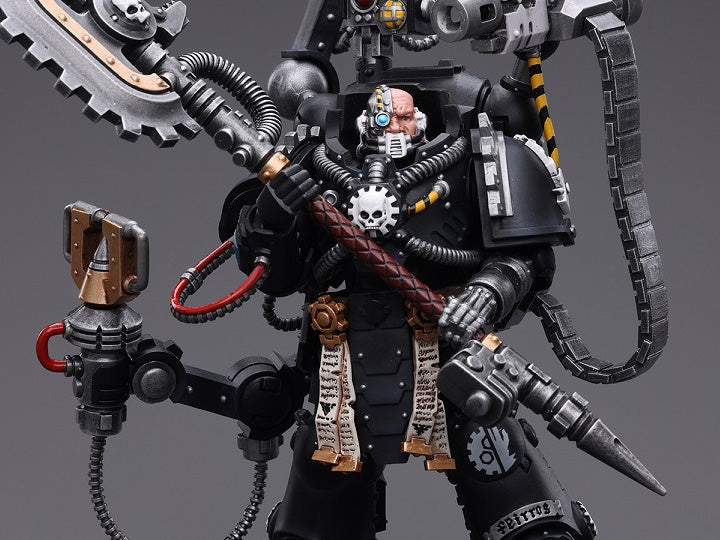 Joy Toy brings the Iron Hands to life with this Warhammer 40K 1/18 scale figure! Although unwavering in their faith in the Emperor of Mankind and His dream of Human unity as embodied in the Imperium of Man, the Iron Hands also believe that Human flesh is weak and easily corruptible and strive to replace their organic bodies with more "pure" bionic substitutes, thus closely emulating the faith of the Adeptus Mechanicus' Cult of the Machine.
