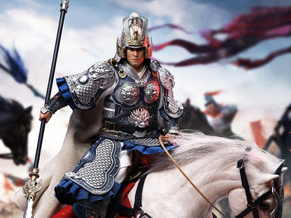 Embrace your destiny and deliver the decisive blow with this Zhao Yun Zilong figure by 303 Toys! Featuring multiple weapons and accessories, this 1/12 scale figure will be a perfect addition for any collector. Order yours today!  The Battlefield Version of this figure includes a war banner and horse for your warrior to ride on.