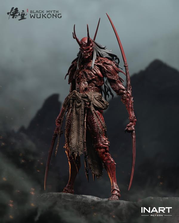 Raging onto the battlefield with the heat of a roaring inferno is the dreaded Yaksha King from the smash hit video game Black Myth: Wukong! A fresh new entry in the InArt line of 1/12 scale dynamic action figures, the Yaksha King wields his wicked elbow blades with an unrelenting ferocity that is capable of driving back even the Destined One from a straight forward assault.