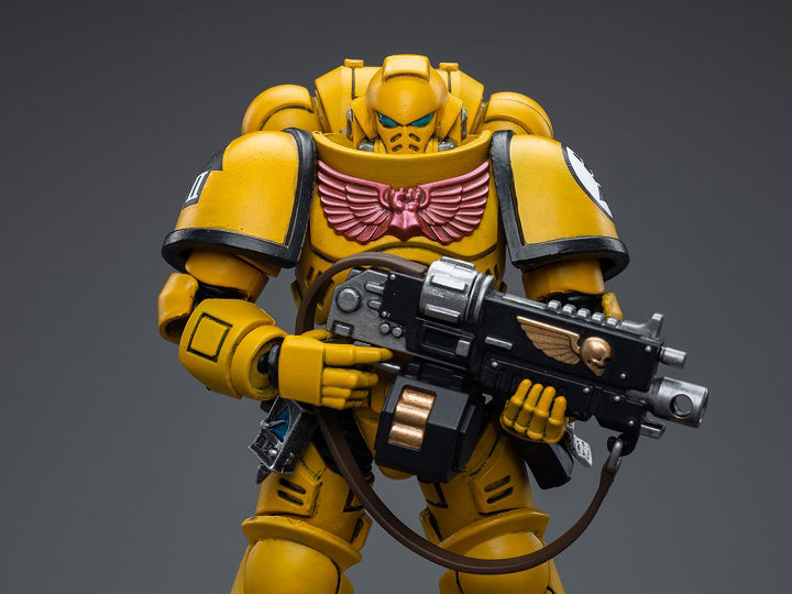 Joy Toy brings the Imperial Fists to life with this Warhammer 40K 1/18 scale figure! The Imperial Fists are one of the First Founding Chapters of the Space Marines and were originally the VIIth Legion of the Legiones Astartes raised by the Emperor Himself from across Terra during the Unification Wars.   A versatile heavy infantry unit, the Intercessors form the backbone of every chapter of the Space Marines. Each figure includes interchangeable hands and weapon accessories and stands between 4" and 6" tall.