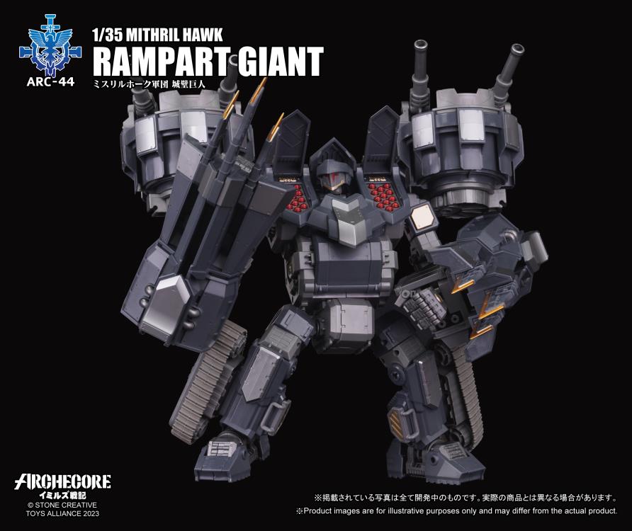 While the Kingdom of Veck places great importance on the versatility of the human form in an Arche-Ymirus mech, the Republic of Karsten’s version of a fortification-type Arche-Ymirus mech, the Rampart Titan, is a mobile fortress.

To catch up in the Arche-Ymirus mech arms race, the Republic of Karsten enacted the “Eagle's Blood Act” to plunder Arche ruins. The act is executed by the Magistrate Narcissus who can deploy elite forces and state-of-the-art technology. The goal was to amass resources early to bui