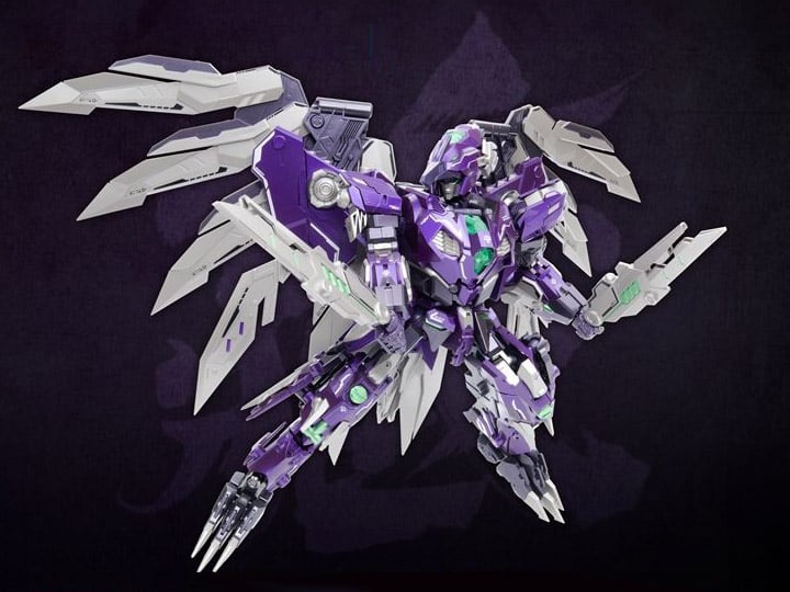 Next up in Cang-Toys' converting figure series is CT-Chiyou-03X X-Firmament! X-Firmament converts from a robot to bird of prey. The X-Firmament figure features a metallic purple and green color scheme, which is a contrast to the original Firmament figure. 