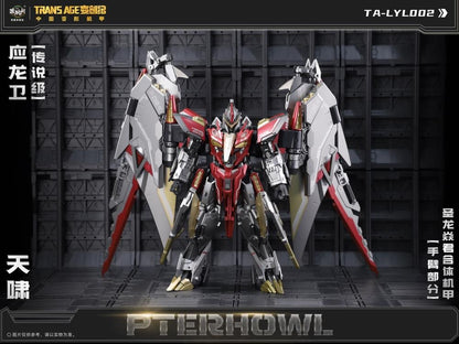 Cang-Toys is proud to present the next converting figure in the Longyan Combiner series of mecha fiigures: the powerful Pterhowl! Able to swap between robot and pterodactyl modes, this figure features dynamic articulation and multiple weapon accessories to bring vengenance down from the skies. Don't miss out on adding some firepower to your collection and order your figure today!