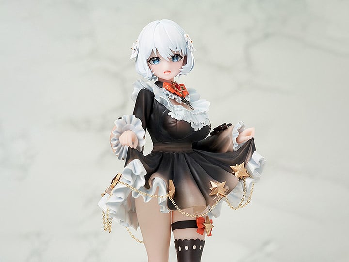 From AniMester comes a 1/7 scale figure of the Virtual Idol Sister. With playful short hair, dreamy blue eyes, a sweet lolita skirt and a sexy, curvy physique, this virtual idol is sure to charm! The black silk and garter visible beneath her slightly lifted skirt create an even more eye-catching look!  The figure also features a special tracking eye feature. The position of the pupils change as though tracking the viewer depending on the viewing angle.