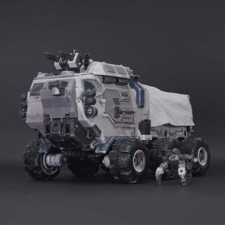 The Viking Ankylo RV6v is an improved all-terrain armored vehicle designed for the 55th Viking Shield Team, equipped with an autonomous heater for its combat cabin insulation and low-pressure tires for better maneuverability, as well as an advanced integrated detection module with functional capacities including millimeter-wave radar, photoelectric sensors, and laser rangefinders, thereby enabling search, detection, and identification under low visibility conditions.