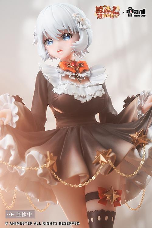 From AniMester comes a 1/7 scale figure of the Virtual Idol Sister (Vocal Ver.). The "Vocal Version" comes with a special base with a voice player built in. Seven different voice clips (recorded in Chinese) are recorded to the base.  With playful short hair, dreamy blue eyes, a sweet lolita skirt and a sexy, curvy physique, this virtual idol is sure to charm! The black silk and garter visible beneath her slightly lifted skirt create an even more eye-catching look! 