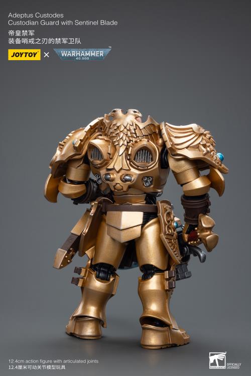 Joy Toy brings the Adeptus Custodes to life with this Warhammer 40K 1/18 scale figure! Clad in golden armor, the Adeptus Custodes chapter of the Space Marines are rumored to have been hand-crafted by the Emperor Himself. Tasked with protecting both the Imperial Palace and the physical body of the Emperor, these bastions of Imperial might are considered the deadliest warriors in the galaxy, human or otherwise.