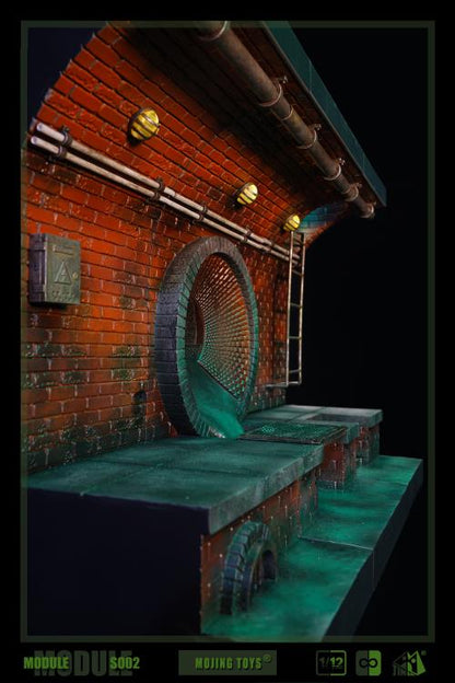 The American comic style sewer diorama base is divided into three different scenes and can be freely spliced for use. It not only displays the scene of the sewer, but also restores the details of the top road surface, increasing the interactivity and playability of your favorite 1/12 scale figures. Order yours today!  This complete set will include a bonus fire hydrant (unpainted).  Figures shown not included (shown for scale)