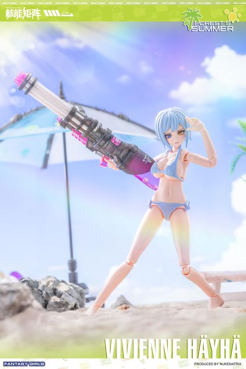 Nuke Matrix's new Vivienne Hayha (Summer Shine Ver.) model kit is here!  Full of surprises, Vivienne is waiting for you to go exploring together. With several interchangeable parts and accessories, this figure is fully poseable upon completion of the model kit.