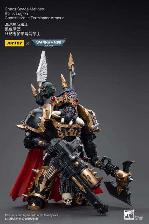 Joy Toy brings the Chaos Space Marines Black Legion to life with this Warhammer 40K 1/18 scale figure! The Black Legion is a Traitor Legion of Chaos Space Marines that is the first in infamy, if not in treachery, whose name resounds as a curse throughout the scattered and war-torn realms of Humanity.