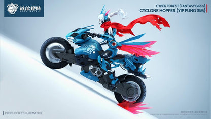 Nuke Matrix proudly presents the next model kit in the Cyber Forest Fantasy Girls series, Cyclone Hopper Yip Fung Sim!

Between the Cyber ​​Forest and the Frosty Wasteland lies another vast jungle, a tranquil sea of ​​trees. Here, the armored locust race, born with an innate affinity for the wind element, thrives, guided by the wind. In ancient times, a genius within the race created a highly mobile suit called the "Storm Chaser."