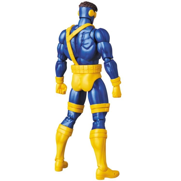 Cyclops, in his classic blue and yellow costume, from Marvel's "X-Men" comics leaps into Medicom's MAFEX action figure lineup! He's about 16cm tall, and insanely poseable.