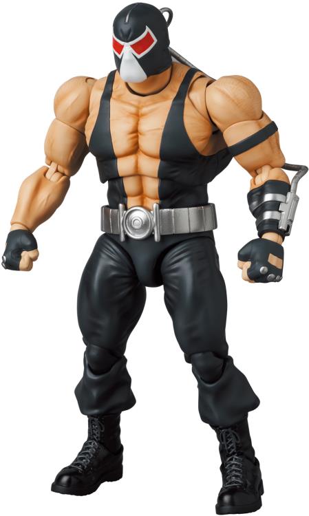 Based on the Batman: Knightfall storyline from DC Comics, this MAFEX Bane action figure is highly articulated with several features and accessories. Bane features a detailed sculpt and 2 head portraits.  Batman figure sold separately