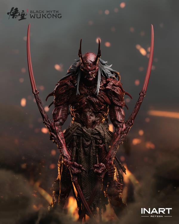 Raging onto the battlefield with the heat of a roaring inferno is the dreaded Yaksha King from the smash hit video game Black Myth: Wukong! A fresh new entry in the InArt line of 1/12 scale dynamic action figures, the Yaksha King wields his wicked elbow blades with an unrelenting ferocity that is capable of driving back even the Destined One from a straight forward assault.