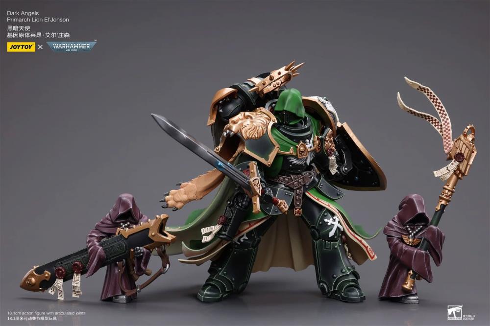 The Joy Toy Warhammer 40K Dark Angels Primarch Lion El‘Jonson action figure is a highly detailed collectible, perfect for fans of the Warhammer 40K universe. This figure captures the essence of the character’s formidable presence, making it a must-have for collectors and enthusiasts alike.