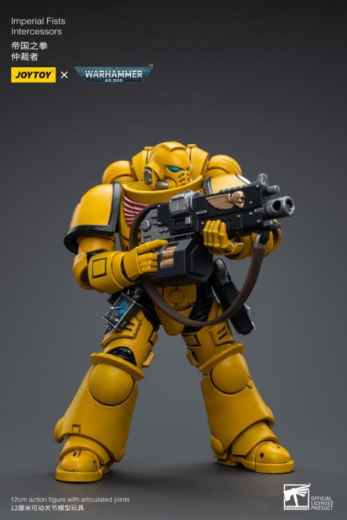 Joy Toy brings the Imperial Fists to life with this Warhammer 40K 1/18 scale figure! The Imperial Fists are one of the First Founding Chapters of the Space Marines and were originally the VIIth Legion of the Legiones Astartes raised by the Emperor Himself from across Terra during the Unification Wars.   A versatile heavy infantry unit, the Intercessors form the backbone of every chapter of the Space Marines. Each figure includes interchangeable hands and weapon accessories and stands between 4" and 6" tall.