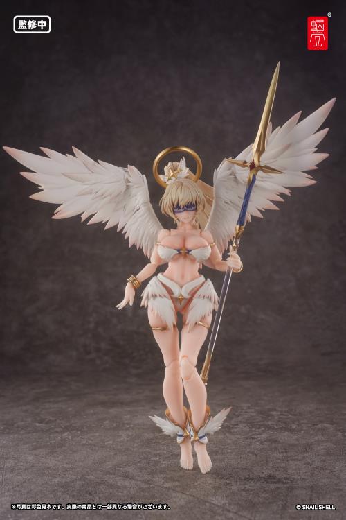 Add to your figure collection with the Angel Angela 1/12 scale action figure by Snail Shell. This figure displays Angel Angela with a golden halo and a spear. Angela is fully articulated for creating a variety of poses, along with including additional parts and accessories to customize the figure. Be sure to add it to your collection!