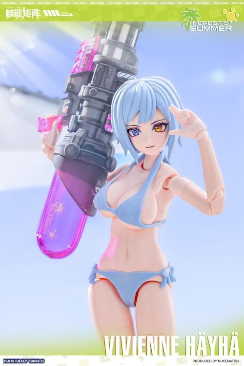 Nuke Matrix's new Vivienne Hayha (Summer Shine Ver.) model kit is here!  Full of surprises, Vivienne is waiting for you to go exploring together. With several interchangeable parts and accessories, this figure is fully poseable upon completion of the model kit.