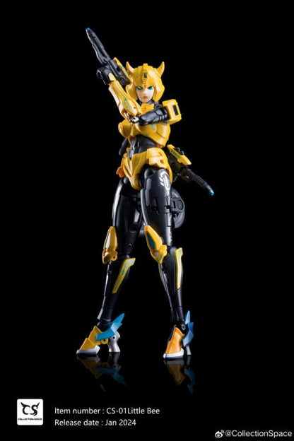 Add to your converting figure collection with this CS-01 Little Bee action figure by Collection Space! Little Bee features a high level of detail and articulation, and she can convert from robot mode into car mode!