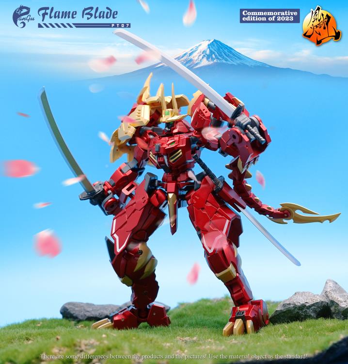 The PT-07 Flame Blade figure presents as a commemorative edition of 2023 from Pangu Toys and can convert from a robot to a lion! Standing just under 6 inches tall, Flame Blade comes with several interchangeable parts and accessories for an even greater arrangement of display opportunities. 