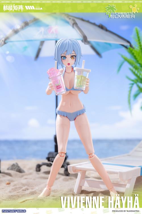 Nuke Matrix's new Vivienne Hayha (Summer Shine Ver.) model kit is here!  Full of surprises, Vivienne is waiting for you to go exploring together. With several interchangeable parts and accessories, this figure is fully poseable upon completion of the model kit.