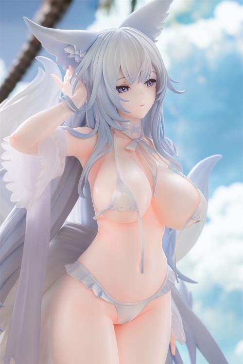 From the Azur Lane video game comes the Shinano (Dreamy White Sands Ver.) 1/6 scale figure by AmiAmi and AniGame! This impressive figure is just under 12 inches tall and displays Shinano in a white bikini that has become undone. Shinano's white fox tails spread out behind as her grey hair drapes down by her knees. Don't miss out on adding this figure to your collection!