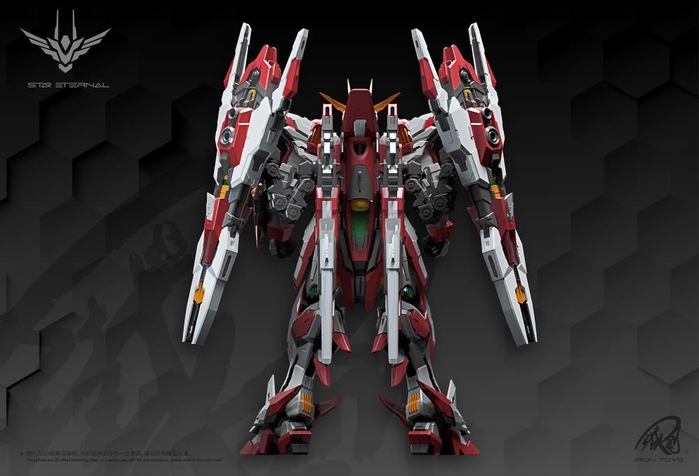 Add on to your model kit collection with this Star Eternal Xingheng 1/100 scale model kit by Iron Toys! This impressive model kit features a mecha inspired design with a white, red, and green color scheme. It features an alloy frame that allows the figure to be posed in various positions.