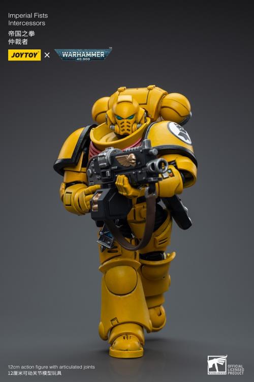 Joy Toy brings the Imperial Fists to life with this Warhammer 40K 1/18 scale figure! The Imperial Fists are one of the First Founding Chapters of the Space Marines and were originally the VIIth Legion of the Legiones Astartes raised by the Emperor Himself from across Terra during the Unification Wars.   A versatile heavy infantry unit, the Intercessors form the backbone of every chapter of the Space Marines. Each figure includes interchangeable hands and weapon accessories and stands between 4" and 6" tall.