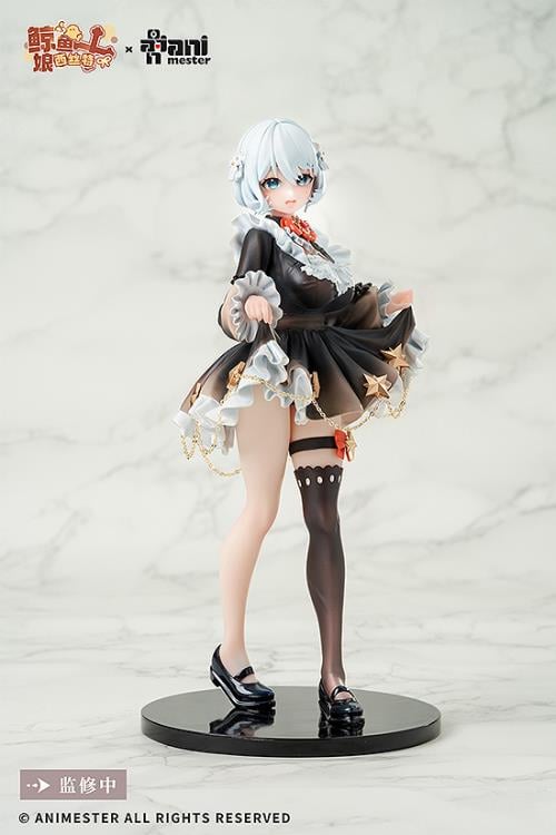 From AniMester comes a 1/7 scale figure of the Virtual Idol Sister. With playful short hair, dreamy blue eyes, a sweet lolita skirt and a sexy, curvy physique, this virtual idol is sure to charm! The black silk and garter visible beneath her slightly lifted skirt create an even more eye-catching look!  The figure also features a special tracking eye feature. The position of the pupils change as though tracking the viewer depending on the viewing angle.