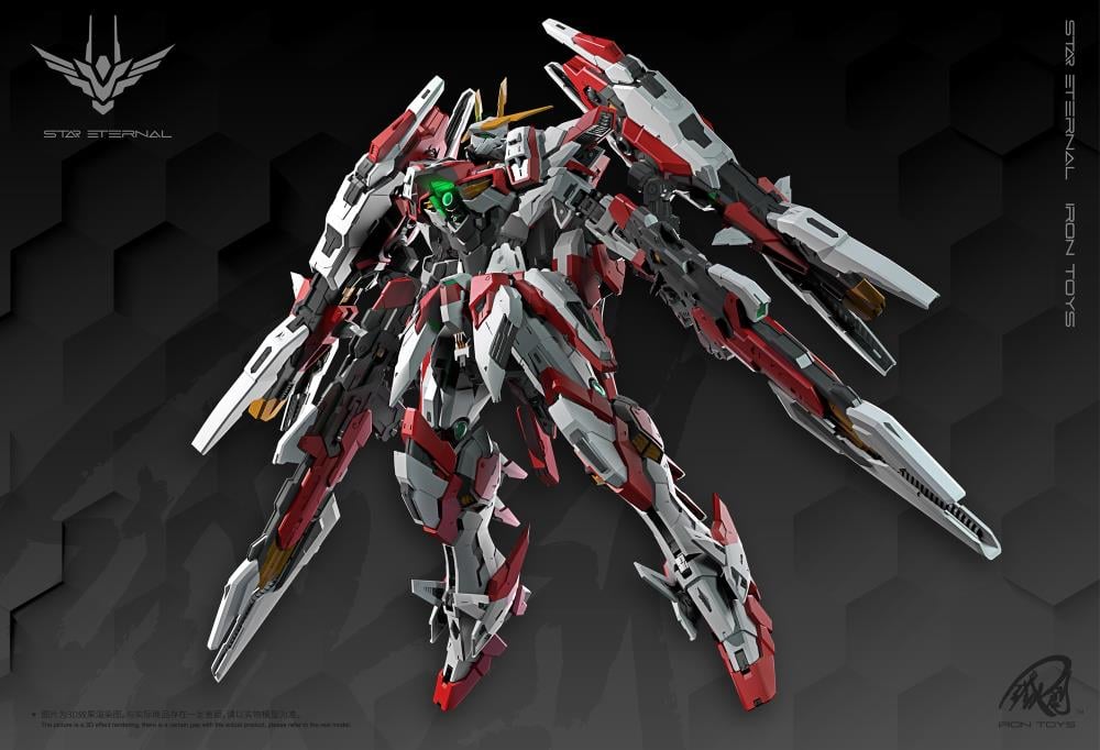 Add on to your model kit collection with this Star Eternal Xingheng 1/100 scale model kit by Iron Toys! This impressive model kit features a mecha inspired design with a white, red, and green color scheme. It features an alloy frame that allows the figure to be posed in various positions.