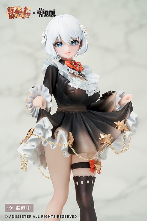 From AniMester comes a 1/7 scale figure of the Virtual Idol Sister. With playful short hair, dreamy blue eyes, a sweet lolita skirt and a sexy, curvy physique, this virtual idol is sure to charm! The black silk and garter visible beneath her slightly lifted skirt create an even more eye-catching look!  The figure also features a special tracking eye feature. The position of the pupils change as though tracking the viewer depending on the viewing angle.