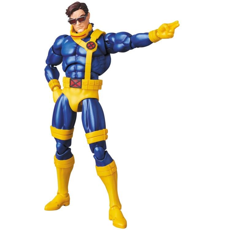 Cyclops, in his classic blue and yellow costume, from Marvel's "X-Men" comics leaps into Medicom's MAFEX action figure lineup! He's about 16cm tall, and insanely poseable.
